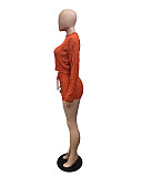 Leisure Women Solid Color Sweater Shorts Two-piece Suits XT-8210
