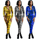Trendy Print Women Short Jackets With Straps Jumpsuit 2 Piece Sets MUX-6131