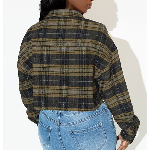 Fashion Plaid Print Long Sleeve Women Blouse Jacket FOS-8375