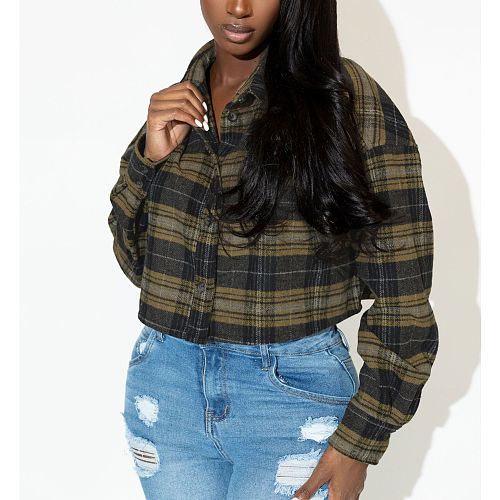 Fashion Plaid Print Long Sleeve Women Blouse Jacket FOS-8375