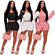Sexy Off Shoulder Hollow Out Backless Crop Top With Shorts 2 Piece Sets MDF-5383