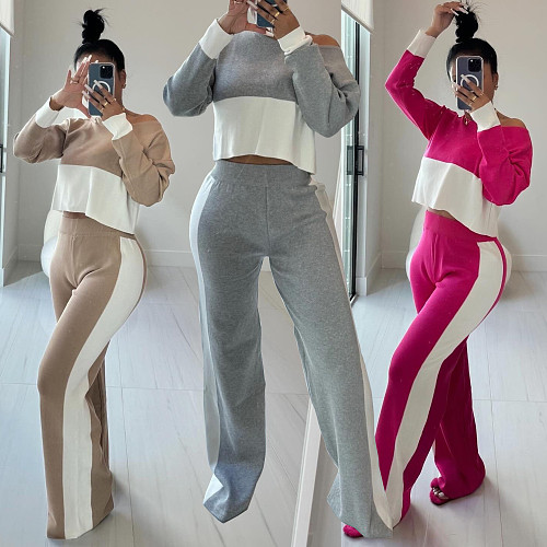 Contrast Color Patchwork Loose Straight Leg Casual Set BN-9438