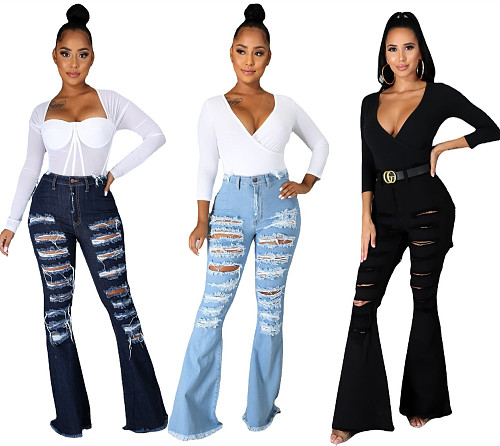 High Waist Ripped Bell-Bottom Jeans LA-3262