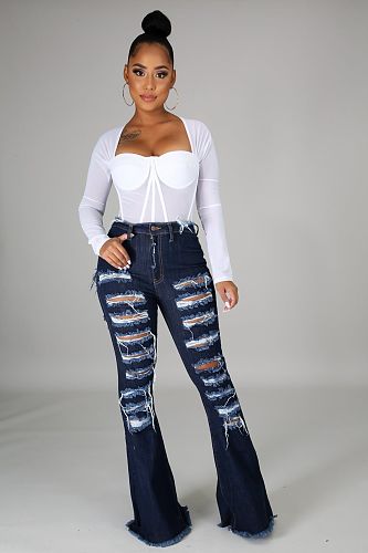 High Waist Ripped Bell-Bottom Jeans LA-3262