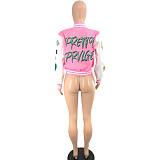 Patchwork Print Hip Hop Streetwear Baseball Jackets QY-5286