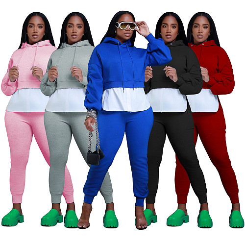 Hooded Wrinkled Sleeves Pure Elasticized Leg Opening Leisure Set BS-1357