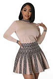 Round Neck Long Sleeved knitted Fabric Pleated Dress OSM-4406