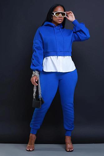 Hooded Wrinkled Sleeves Pure Elasticized Leg Opening Leisure Set BS-1357