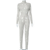 Fashion Ripped Long Sleeve Back Bandage Knit Jumpsuit MXXB-K23JP456