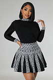 Round Neck Long Sleeved knitted Fabric Pleated Dress OSM-4406