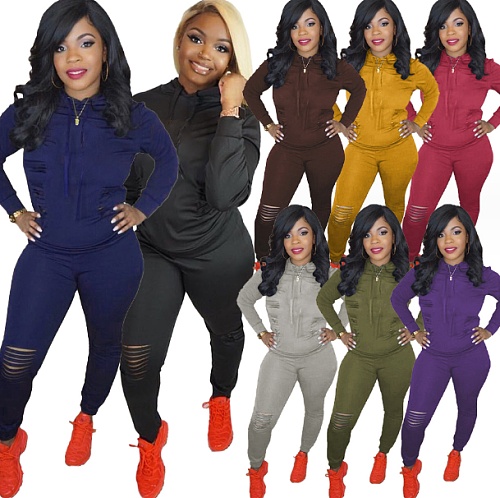 Fashion Casual Solid Hoodies Sports Women's Suit FNN-8543