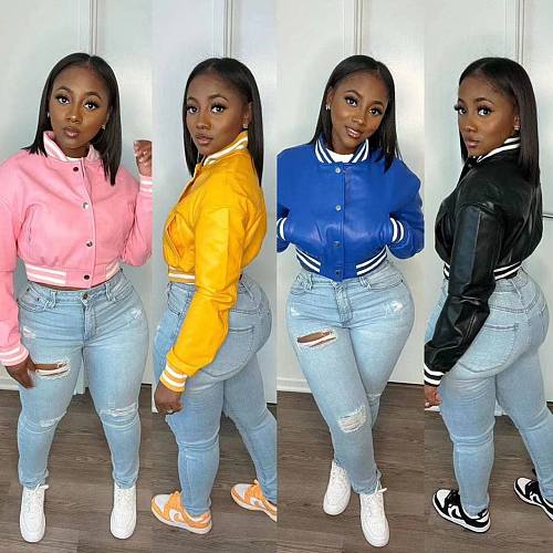 Autumn Winter PU Leather Baseball Slim Short Jacket FSL-201