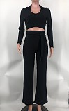 Rib Fabric V-neck Crop Top Wide Leg Pants Two Pieces Set XMY-9463
