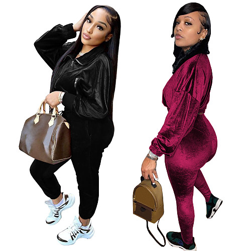 Zipper Pockets Jacket Winter Leisure Two Pieces Set TE-4651