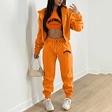 Plush Sweater Letter Printed Hooded Sports Casual Three Pieces Set TK-004