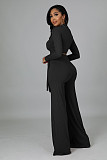 Rib Fabric V-neck Crop Top Wide Leg Pants Two Pieces Set XMY-9463