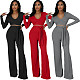 Rib Fabric V-neck Crop Top Wide Leg Pants Two Pieces Set XMY-9463