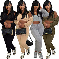 Thick Sweater Hoodied Coat Bra Elasticated Waist Trouser Three Pieces Set TK-6303