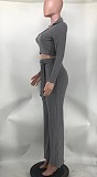 Rib Fabric V-neck Crop Top Wide Leg Pants Two Pieces Set XMY-9463