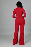 Rib Fabric V-neck Crop Top Wide Leg Pants Two Pieces Set XMY-9463