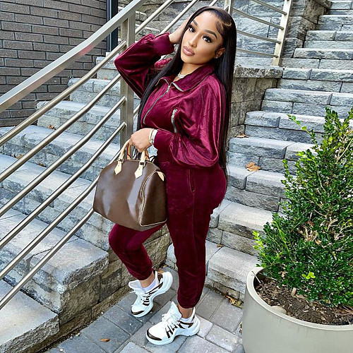 Zipper Pockets Jacket Winter Leisure Two Pieces Set TE-4651