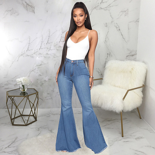 High Waist Stretch Plus Size Flared Jeans Pants HSF-2599