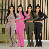 Zipper Crop Top Silm Pants Nightclub Wear Two-piece Set NY-7338