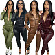 Hooded Casual Sportswear Leather Jacket Tight Pants Set AIL-255