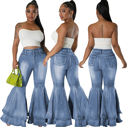 Wide Leg Denim Stretch Big Flared Pants HSF-2645