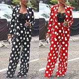 Dot Printed Worksuit Cardigan Coat Wide Leg Pants Set NY-10638