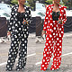 Dot Printed Worksuit Cardigan Coat Wide Leg Pants Set NY-10638