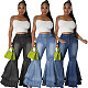 Wide Leg Denim Stretch Big Flared Pants HSF-2645