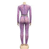 Net Yarn Perspective Long Sleeve High Waist Jumpsuit Foot Pants BY-3618