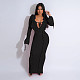 Front Bandage Lotus Collar Slim Long Sleeve Maxi Dress NY-7340