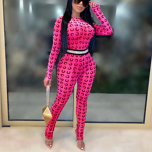 Net Yarn Perspective Long Sleeve High Waist Jumpsuit Foot Pants BY-3618
