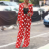 Dot Printed Worksuit Cardigan Coat Wide Leg Pants Set NY-10638