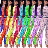Net Yarn Perspective Long Sleeve High Waist Jumpsuit Foot Pants BY-3618