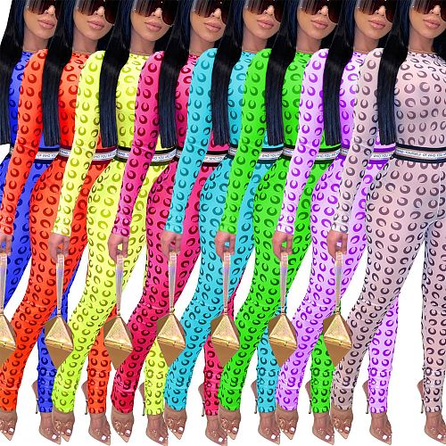 Net Yarn Perspective Long Sleeve High Waist Jumpsuit Foot Pants BY-3618