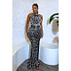 Sexy Ladies Backless Hot Drilling Black Split Long Dresses BY-6679