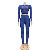 Net Yarn Perspective Long Sleeve High Waist Jumpsuit Foot Pants BY-3618