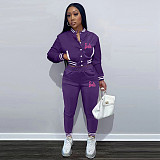 Women Printed Single-breasted Long-sleeved Baseball Two-piece Suit OQ-717