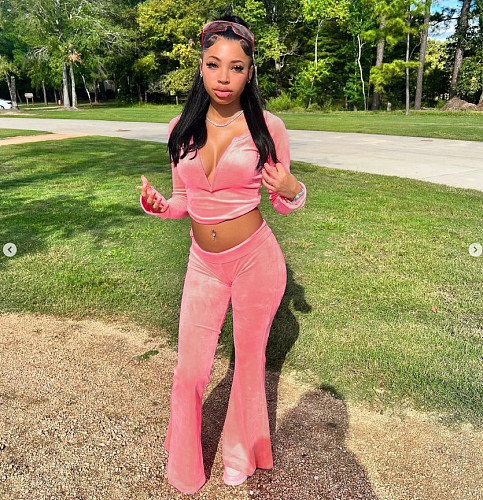 V-neck Crop Top Flared Pants Casual Two-piece Set RC-3215