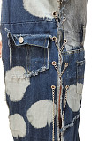 Women Patchwork Sleeveless Half Open Collar Long Denim Coat CM-8696