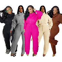 Turtleneck Knitted Sweater Tassel Side Pants Suit CM-8646