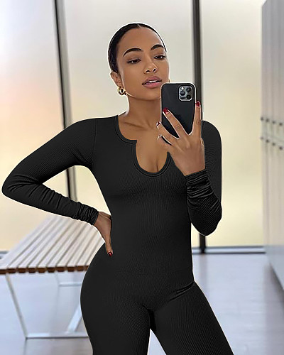 U-Neck Bodycon Yoga Jumpsuit For Women HZXY-0332