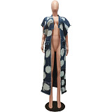 Women Patchwork Sleeveless Half Open Collar Long Denim Coat CM-8696