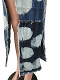 Women Patchwork Sleeveless Half Open Collar Long Denim Coat CM-8696