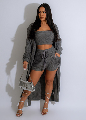 Casual Women Strapless Sweater Coat Three Pieces Sets YS-869