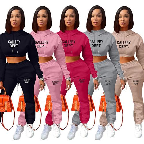 Casual Women Letter Printed Long Sleeves Hoodies And Pants Two Piece Set OQ-0268
