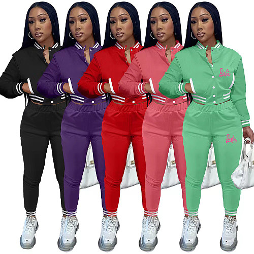 Women Printed Single-breasted Long-sleeved Baseball Two-piece Suit OQ-717